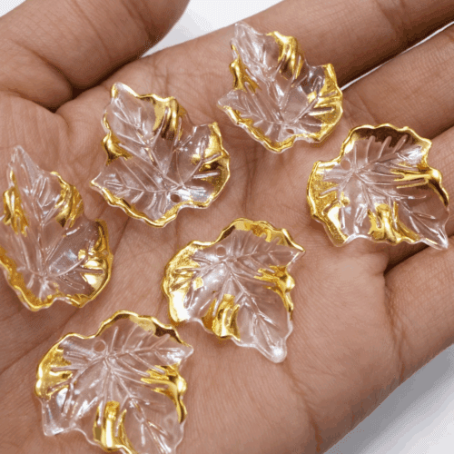Decorative Acrylic Leaf – Transp Maple, Gold Border ~(25g, 64 pcs)