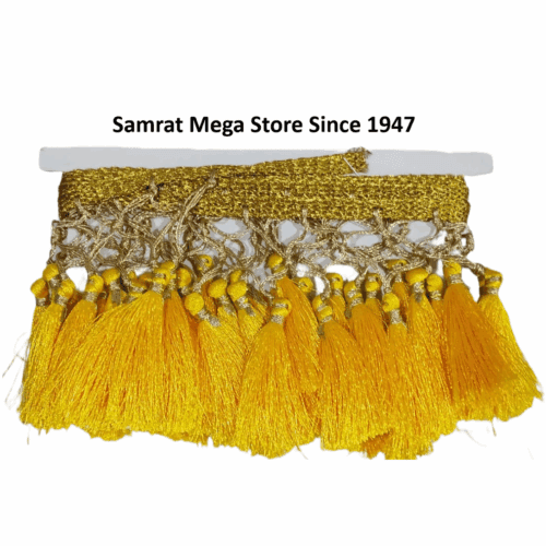 Tassel Lace Trim with Gold Border – Yellow(Approx. 1.25 m)