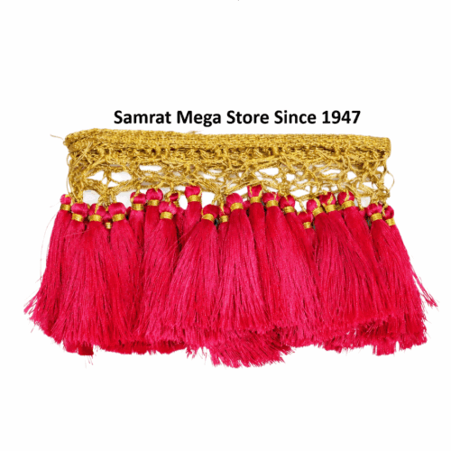Tassel Lace Trim with Gold Border – Rani Pink(Approx. 1.25 m)