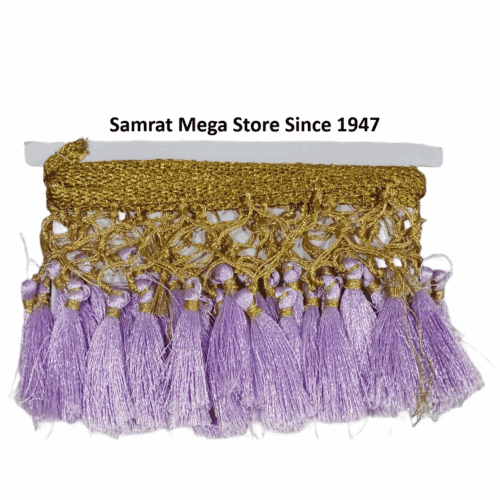 Tassel Lace Trim with Gold Border – Lavender(Approx. 1.25 m)