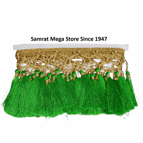 Tassel Lace Trim with Gold Border – Lawn Green(Approx. 1.25 m)