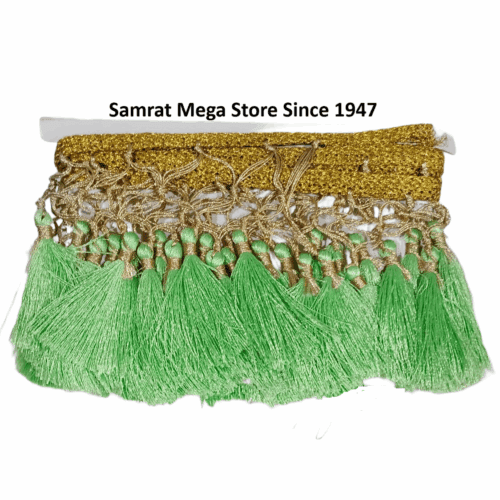 Tassel Lace Trim with Gold Border – Pista Green(Approx. 1.25 m)