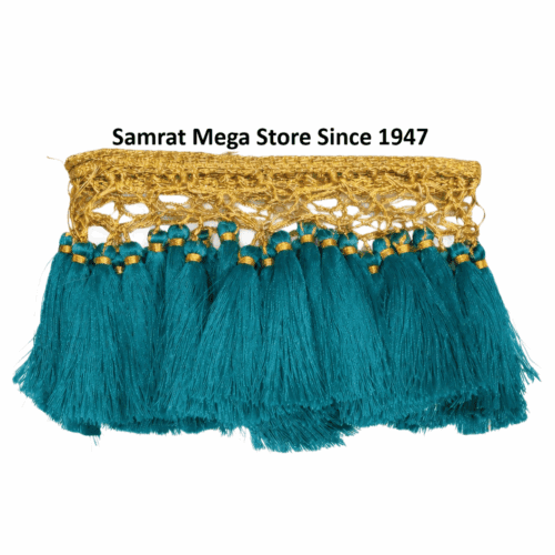 Tassel Lace Trim with Gold Border – Teal(Approx. 1.25 m)