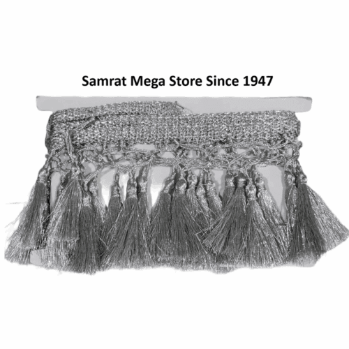 Tassel Lace Trim with Gold Border – Silver(Approx. 1.25 m)