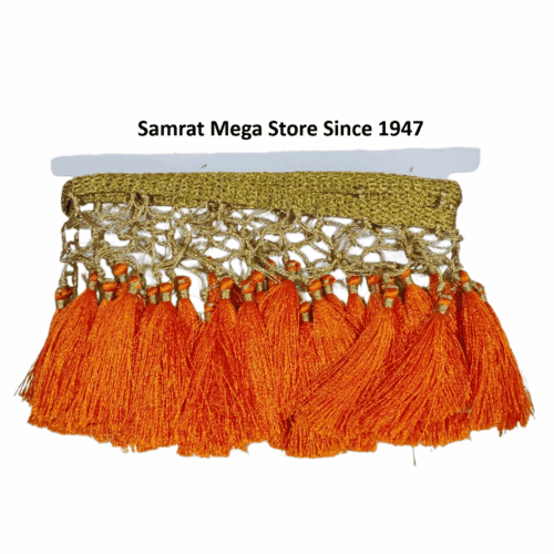 Tassel Lace Trim with Gold Border – Orange(Approx. 1.25 m)