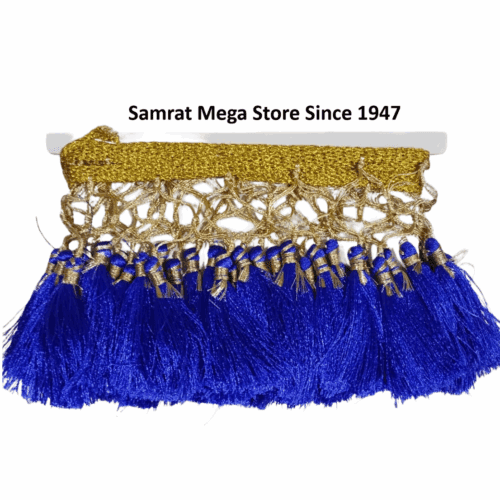 Tassel Lace Trim with Gold Border – Blue(Approx. 1.25 m)