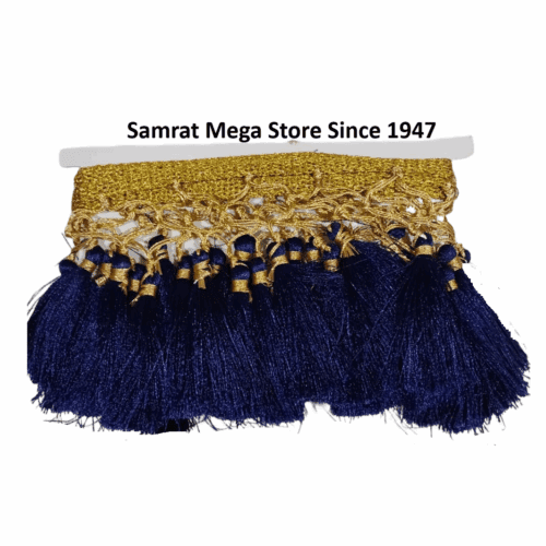 Tassel Lace Trim with Gold Border - Navy Blue(Approx. 1.25 m)