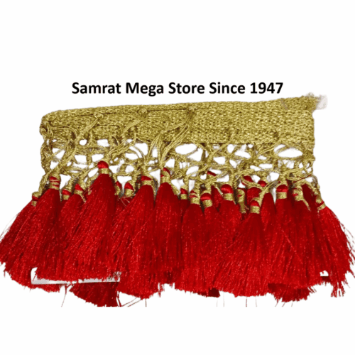Tassel Lace Trim with Gold Border – Red(Approx. 1.25 m)