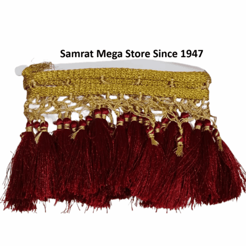 Tassel Lace Trim with Gold Border – Maroon(Approx. 1.25 m)