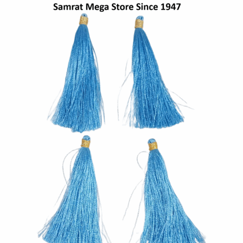 Gold Tone Tassel Latkan – Pack of 12 (Approx. 2.5") Sky Blue