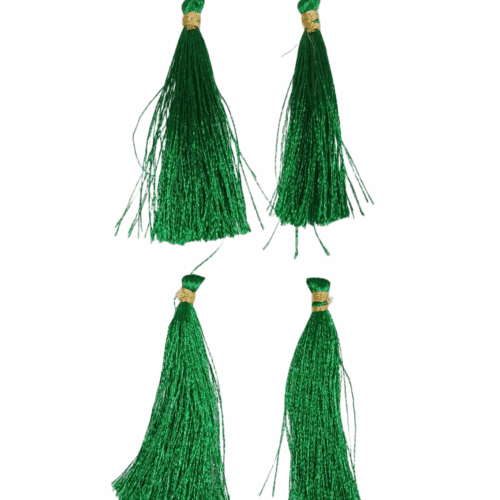 Gold Tone Tassel Latkan – Pack of 12 (Approx. 2.5") Green