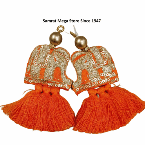 Elephant Embroidery Latkan Pair - 4.5" Orange (18g)