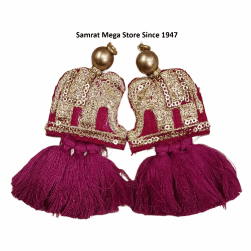 Elephant Embroidery Latkan Pair - 4.5" Wine (18g)