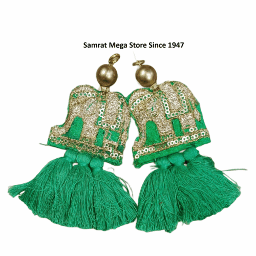 Elephant Embroidery Latkan Pair - 4.5" Medium Green (18g)