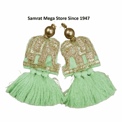 Elephant Embroidery Latkan Pair - 4.5" Sea Green (18g)