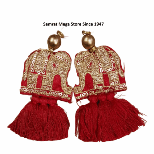 Elephant Embroidery Latkan Pair - 4.5" Light Maroon (18g)