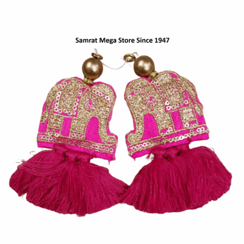 Elephant Embroidery Latkan Pair - 4.5" Pink (18g)