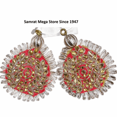 Kundan Embroidery Latkan Pair - 3.1" Pink (16g)