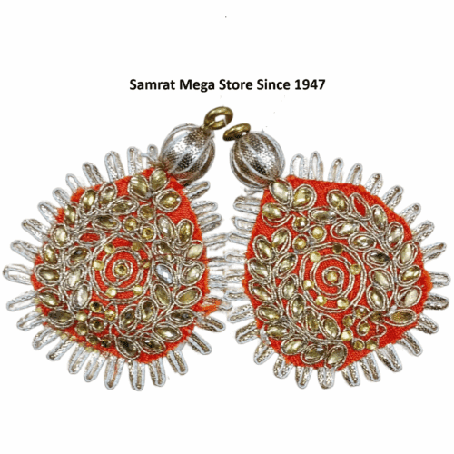 Kundan Embroidery Latkan Pair - 3.1" Orange (16g)
