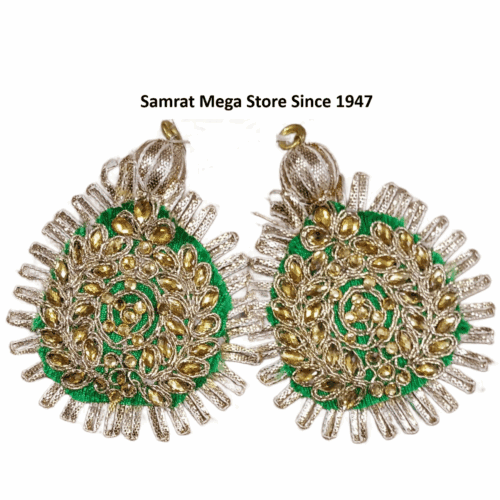 Kundan Embroidery Latkan Pair - 3.1" Green (16g)