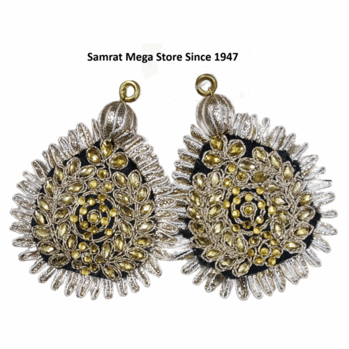 Kundan Embroidery Latkan Pair - 3.1" Navy Blue (16g)