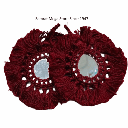 Mirror Embroidery Latkan Pair - 4" Maroon (30g)