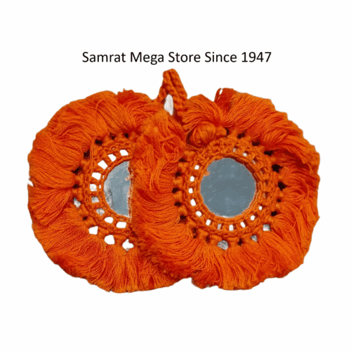 Mirror Embroidery Latkan Pair - 4" Orange (30g)