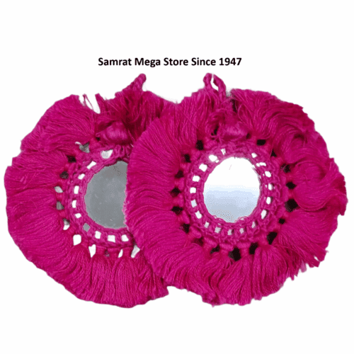 Mirror Embroidery Latkan Pair - 4" Pink (30g)