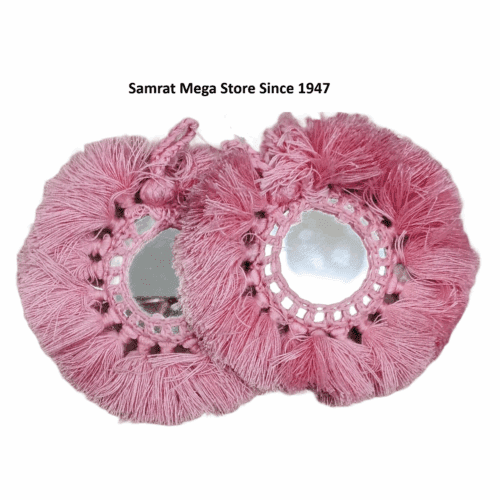 Mirror Embroidery Latkan Pair - 4" Baby Pink (30g)