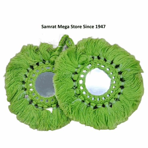 Mirror Embroidery Latkan Pair - 4" Lime Green (30g)