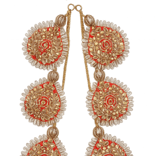 3 Layer Kundan Embroidery Latkan Pair - 9" Orange (50g)