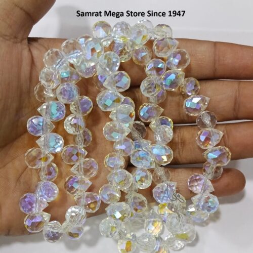 Crystal AB Faceted Drop Beads - White (6×8 mm, ~90 pcs)
