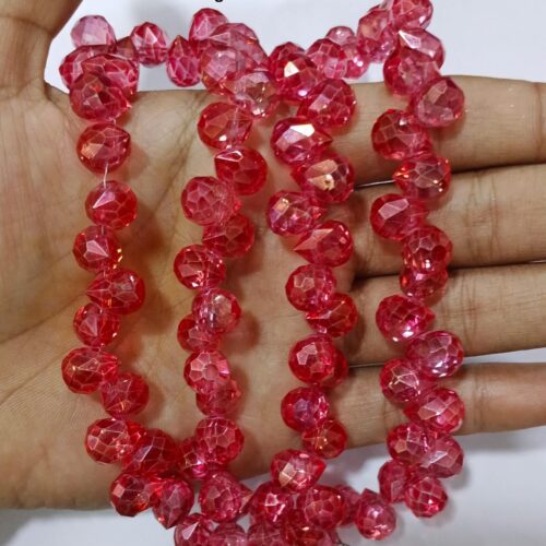 Crystal AB Faceted Drop Beads - Red (6×8 mm, ~90 pcs)