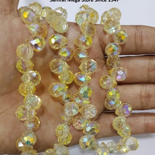 Crystal AB Faceted Drop Beads - Yellow (6×8 mm, ~90 pcs)