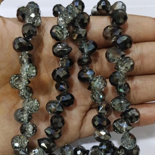 Crystal AB Faceted Drop Beads - Black (6×8 mm, ~90 pcs)