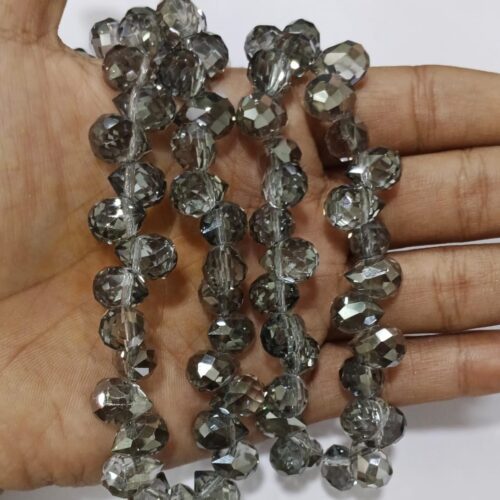 Crystal AB Faceted Drop Beads - Light Grey (6×8 mm, ~90 pcs)