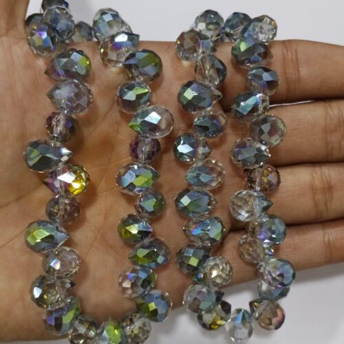 Crystal AB Faceted Drop Beads - Aqua Rainbow(6×8 mm, ~90 pcs)