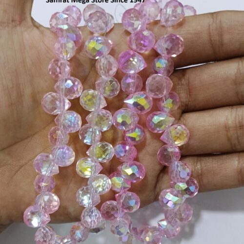 Crystal AB Faceted Drop Beads - Light Pink (6×8 mm, ~90 pcs)