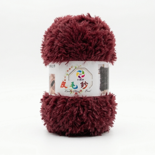 Faux Fur Yarn Shade Wine/Dark Red